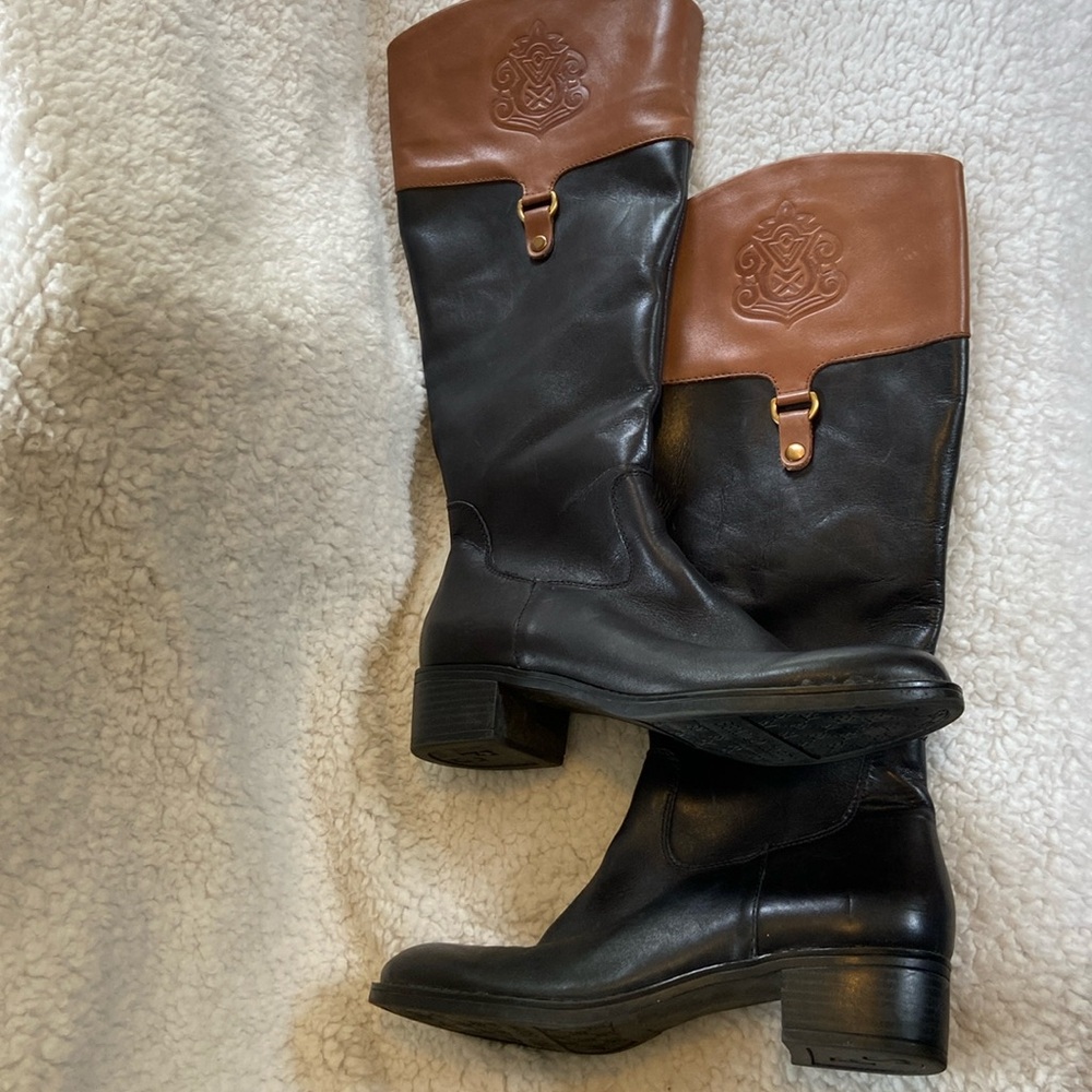 Franco Sarto Women’s Leather Riding Boot Black and Brown Size 9